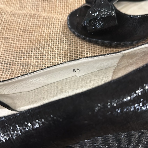 J Peterman Womens Black Wedge Espadrille Peep Toe Shoes Size 8.5 Glittery Italy. - Picture 6 of 7
